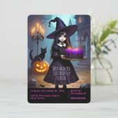 Creepy Schattigee, Paarse heks Halloween Party, Kaart (Staand voorkant)