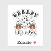 Creepy Schattigee Vibes Retro Ghost & Pumpkin Coqu Sticker (Vel)
