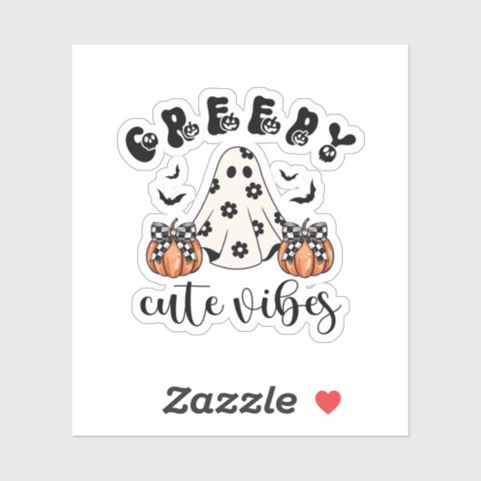 Creepy Schattigee Vibes Retro Ghost & Pumpkin Coqu Sticker (Vel)
