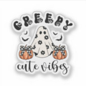 Creepy Schattigee Vibes Retro Ghost & Pumpkin Coqu Sticker (Voorkant)