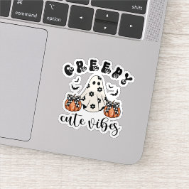 Creepy Schattigee Vibes Retro Ghost & Pumpkin Coqu Sticker