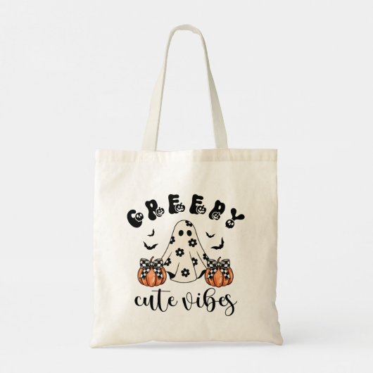 Creepy Schattigee Vibes Retro Ghost & Pumpkin Coqu Tote Bag (Achterkant)