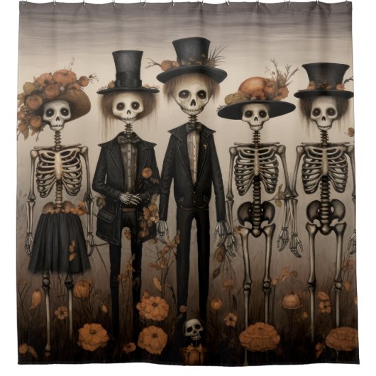 Creepy Skelet Familie Happy Halloween Douchegordijn (Voorkant)