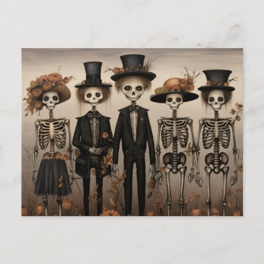 Creepy Skelet Familie Happy Halloween Feestdagenkaart (Voorkant)