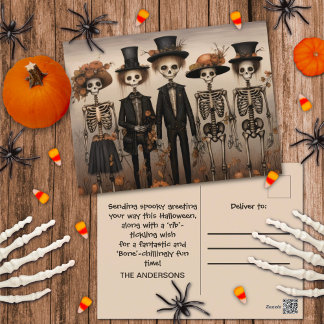 Creepy Skelet Familie Happy Halloween Feestdagenkaart