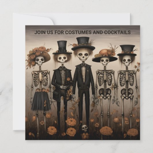 Creepy Skelet Familie Happy Halloween Kaart (Voorkant)