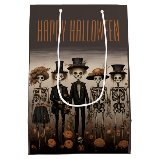Creepy Skelet Familie Happy Halloween Medium Cadeauzakje (Achterkant)