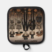 Creepy Skelet Familie Happy Halloween Pannenlap (Voorkant)