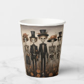 Creepy Skelet Familie Happy Halloween Papieren Bekers (Achterkant)
