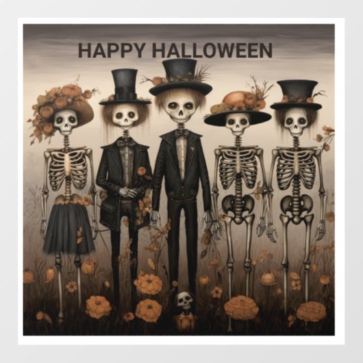 Creepy Skelet Familie Happy Halloween Raamsticker (Vel)