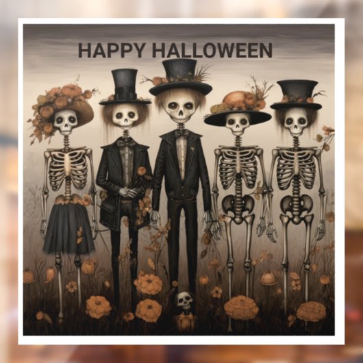 Creepy Skelet Familie Happy Halloween Raamsticker (Vel 2)