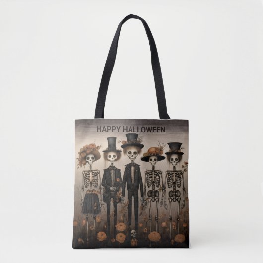 Creepy Skelet Familie Happy Halloween Tote Bag (Voorkant)