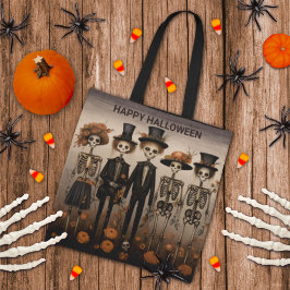 Creepy Skelet Familie Happy Halloween Tote Bag