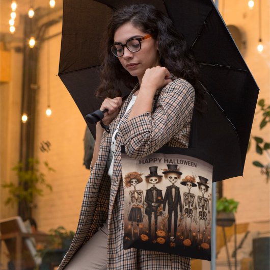 Creepy Skelet Familie Happy Halloween Tote Bag