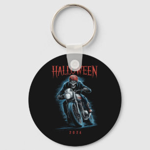Creepy Skeleton Biker Op Motorfiets Halloween Spoo Sleutelhanger