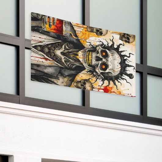 Creepy Skeleton en schedels Spandoek (Buitenkant Gebouw)