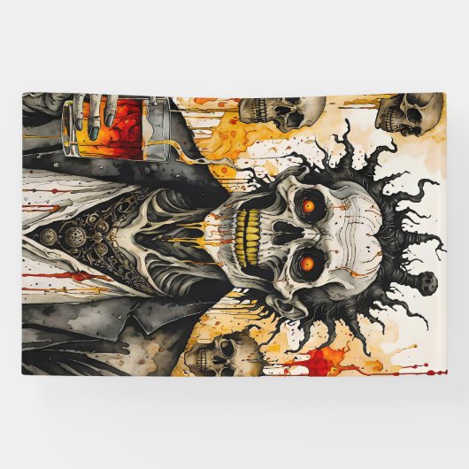 Creepy Skeleton en schedels Spandoek (Horizontaal)