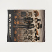 Creepy Skeleton Family Happy Halloween Achtergrond Wandkleed (Voorkant (horizontaal))