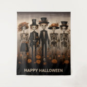 Creepy Skeleton Family Happy Halloween Achtergrond Wandkleed (Voorkant)