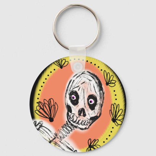 Creepy Skeleton Halloween Doodle Sleutelhanger (Voorkant)