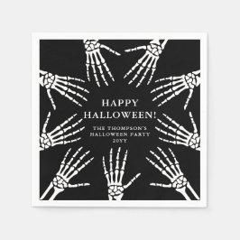 Creepy Skeleton Hand Botten op Black Halloween Servet