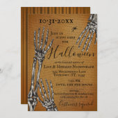 Creepy Skeleton Hands Halloween Party Invitation Kaart (Voorkant / Achterkant)
