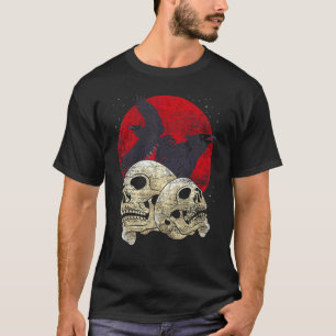 Creepy Skeleton Head Spooky Skull Raven Gothic Ani T-shirt