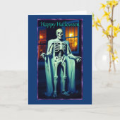 Creepy Skeleton Kostuum Halloween Kaart (Gele Bloem)