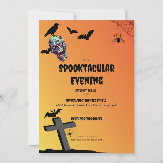 Creepy Skeleton Spooktacular Halloween Party Kaart (Achterkant)