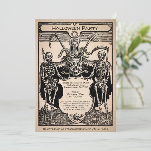  Creepy  Skeleton Uitnodiging (Staand voorkant)