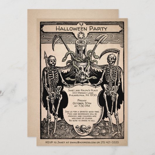  Creepy  Skeleton Uitnodiging (Voorkant / Achterkant)