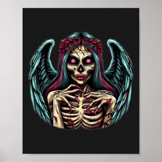 Creepy Skeleton Zombie Angel Dark Fantasy Art Poster (Voorkant)