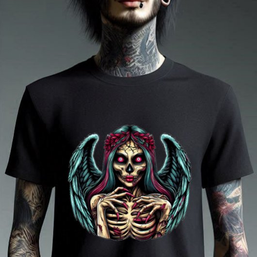 Creepy Skeleton Zombie Angel Dark Fantasy Art T-shirt