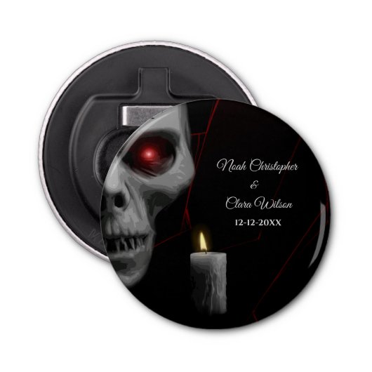 Creepy Skull Candle Gothic Spider - Dark Moody Button Flesopener (Voorkant)
