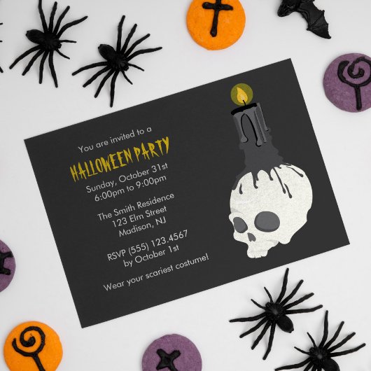 Creepy Skull Candle Halloween Party Invitations Kaart