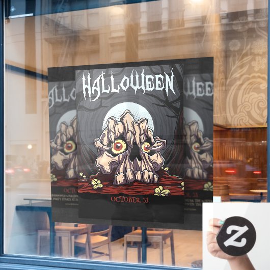 Creepy Skull en Zombie Claw Halloween Raamsticker (Cafe Raam)