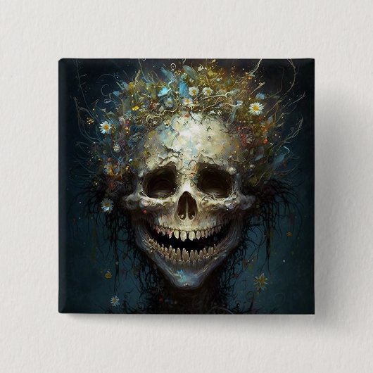 Creepy Skull Gothic Dark Fantasy Art Button (Voorkant)