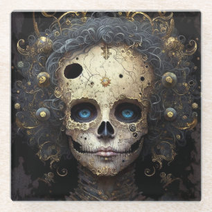 Creepy Skull Gothic Dark Fantasy Art Glazen Onderzetter