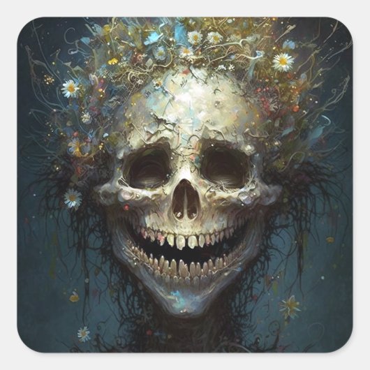 Creepy Skull Gothic Dark Fantasy Art Square Sticke Vierkante Sticker (Voorkant)