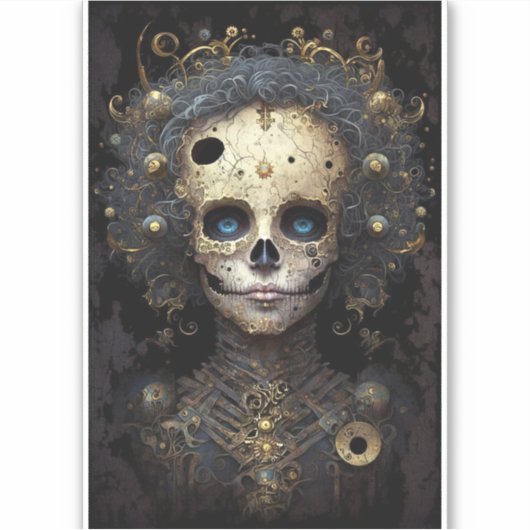 Creepy Skull Gothic Dark Fantasy Art Sticker (Voorkant)