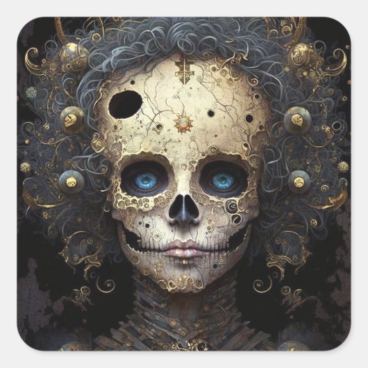 Creepy Skull Gothic Dark Fantasy Art Vierkante Sticker (Voorkant)