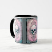 Creepy Skull Groen en Roze Halloween Mok (Voorkant links)