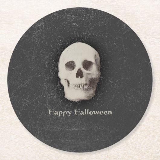 Creepy Skull, Halloween Ronde Kartonnen Onderzetter (Voorkant)