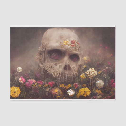 Creepy Skull in Flower Garden Decoupage Tissuepapier (Voorkant)