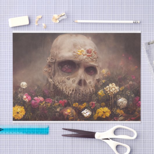 Creepy Skull in Flower Garden Decoupage Tissuepapier (Craft)
