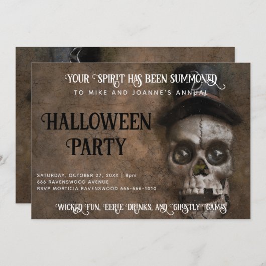 Creepy Skull op Halloween feest met hoge hoed Kaart (Voorkant / Achterkant)