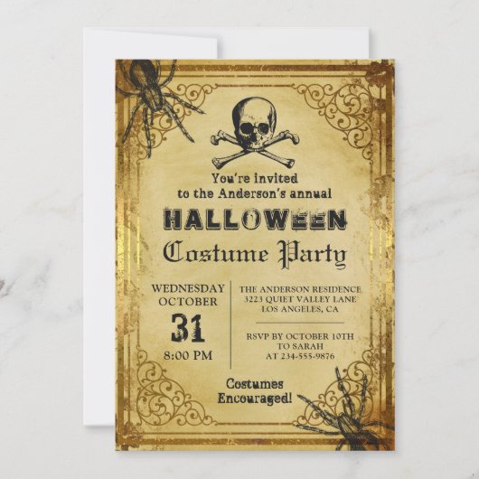 Creepy Skull Spiders Gothic Halloween Party Kaart (Voorkant)