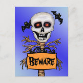 Creepy Skull Tree Beware Sign Bats Briefkaart (Voorkant)