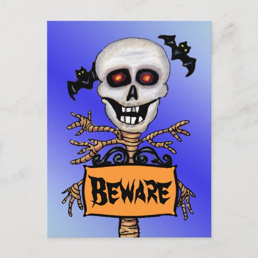 Creepy Skull Tree Beware Sign Bats Briefkaart (Voorkant)