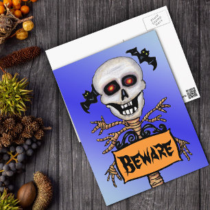 Creepy Skull Tree Beware Sign Bats Briefkaart